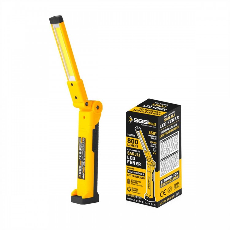 SGS ŞARJLI LED FENER 800 LÜMEN KATLANIR 3.7 VOLT/ 2000 mAh