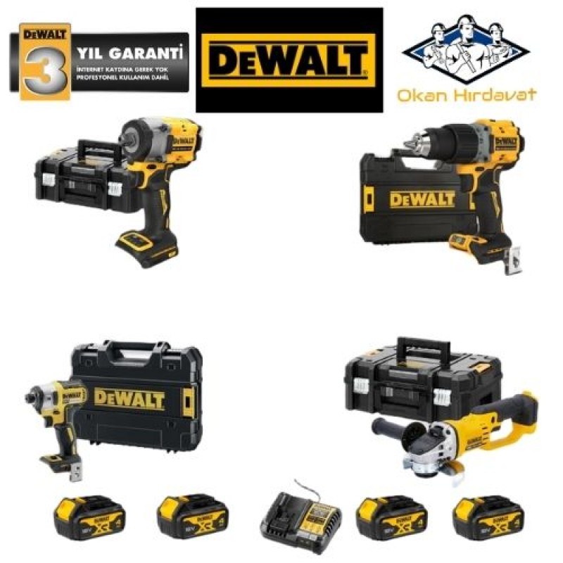 DEWALT 4'LÜ SET DCF922 + DCD800 + DCF887 + DCD805 + 4 ADET 4 AMPER AKÜ + SARJ ALETİ