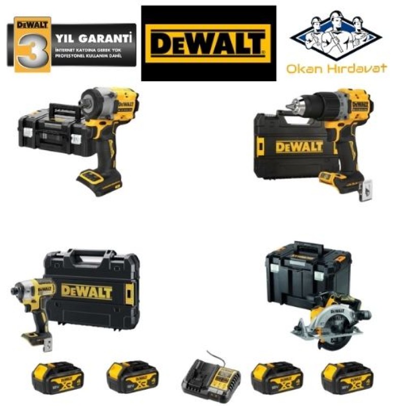 DEWALT 4'LÜ SET DCF922 + DCD800 + DCF887 + DCS565 + 4 ADET 4 AMPER AKÜ + SARJ ALETİ