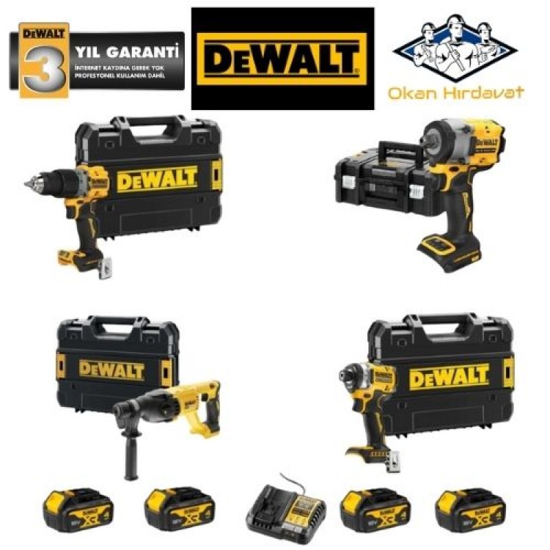 DEWALT 4'LÜ SET DCD805 + DCF860 + DCH133 + DCF922 + 4 ADET 4 AMPER AKÜ + SARJ ALETİ