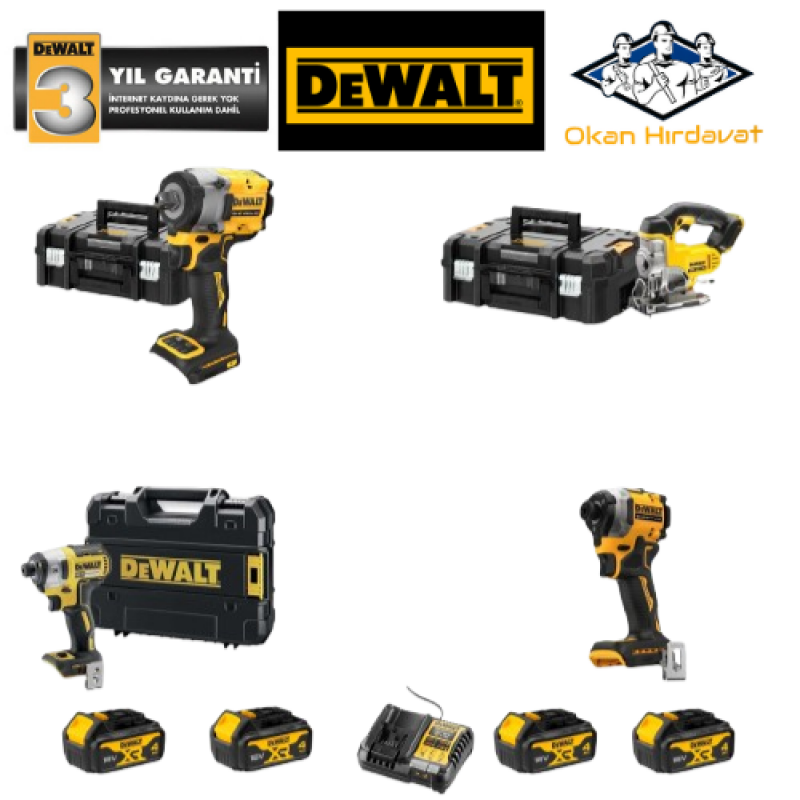 DEWALT 4'LÜ SET DCF922 + DF887+ DCF850 + DCS334 + 4 ADET 4 AMPER AKÜ + SARJ ALETİ