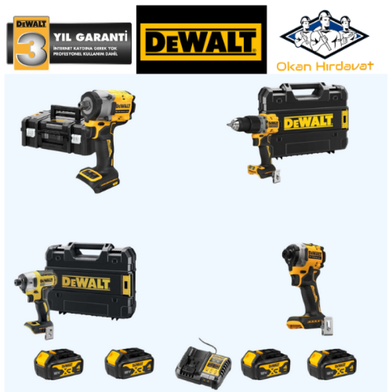 DEWALT 4'LÜ SET DCF922 + DF887+ DCF850 + DCD805 + 4 ADET 4 AMPER AKÜ + SARJ ALETİ