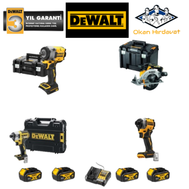 DEWALT 4'LÜ SET DCF922 + DF887+ DCF850 + DCS565 + 4 ADET 4 AMPER AKÜ + SARJ ALETİ