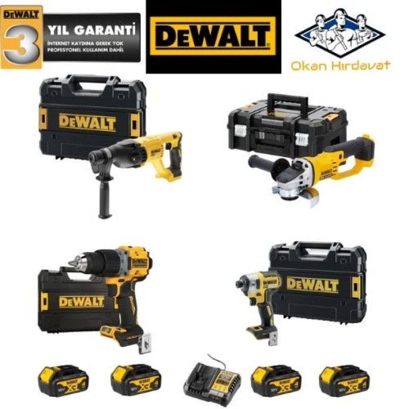DEWALT 4'LÜ SET DCH133 + DCF887 + DCG412 + DCD800 + 4 ADET 4 AMPER AKÜ + SARJ ALETİ