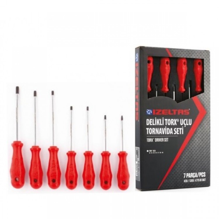 İzeltaş Delikli Torx Uçlu Tornavida Seti 7 Parça Tr10 - Tr15 - Tr20 - Tr25 -tr27 Tr30 - Tr40