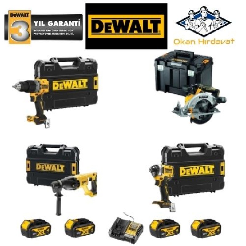 DEWALT 4'LÜ SET DCD805 + DCS565 + DCH133 + DCF860 + 4 ADET 4 AMPER AKÜ + SARJ ALETİ
