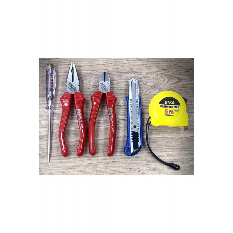  İZELTAŞ 5'Lİ SET 180mm PENSE 160mm YANKESKİ 190mm KONTROL KALEMİ MAKET BIÇAGI EVA ŞERİT METRE 5M