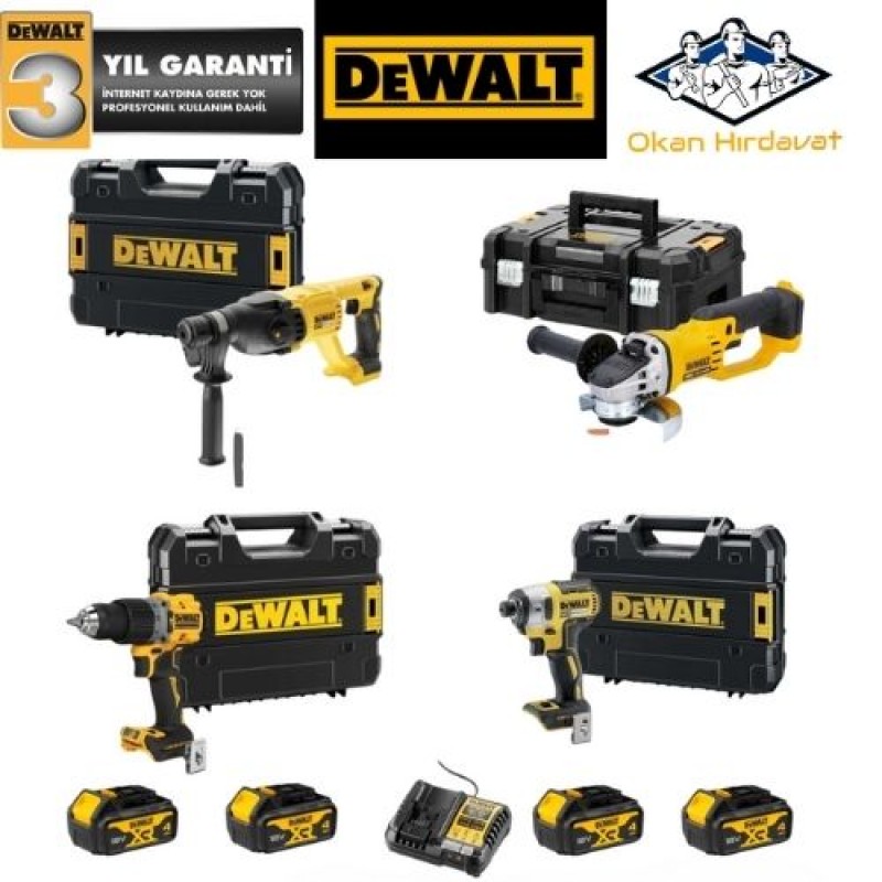 DEWALT 4'LÜ SET DCH133 + DCF887 + DCG412 + DCD805 + 4 ADET 4 AMPER AKÜ + SARJ ALETİ