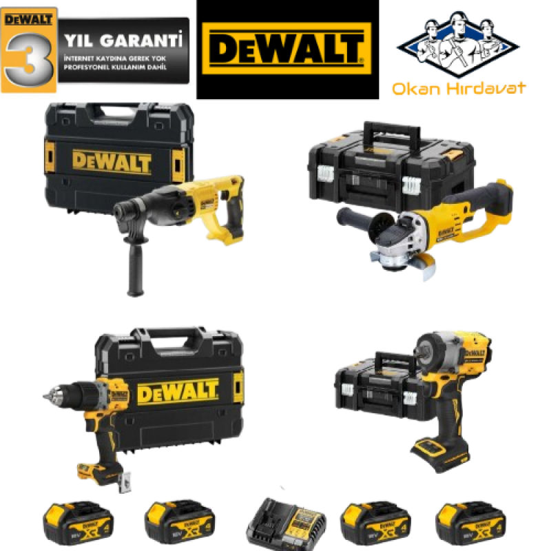 DEWALT 4'LÜ SET DCH133 + DCF922 + DCG412 + DCD805 + 4 ADET 4 AMPER AKÜ + SARJ ALETİ