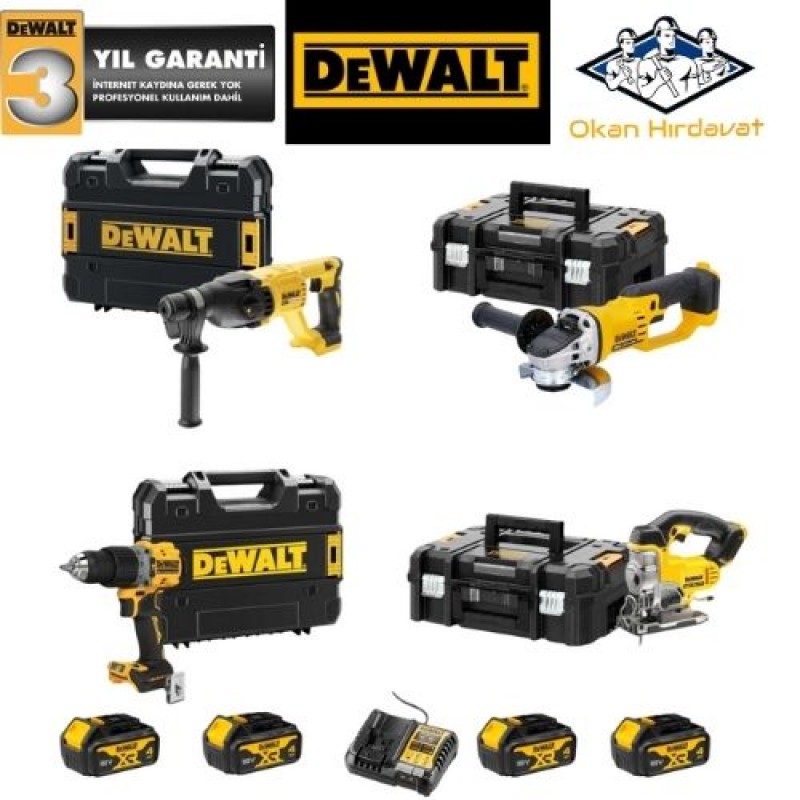 DEWALT 4'LÜ SET DCH133 + DCS334 + DCG412 + DCD805 + 4 ADET 4 AMPER AKÜ + SARJ ALETİ