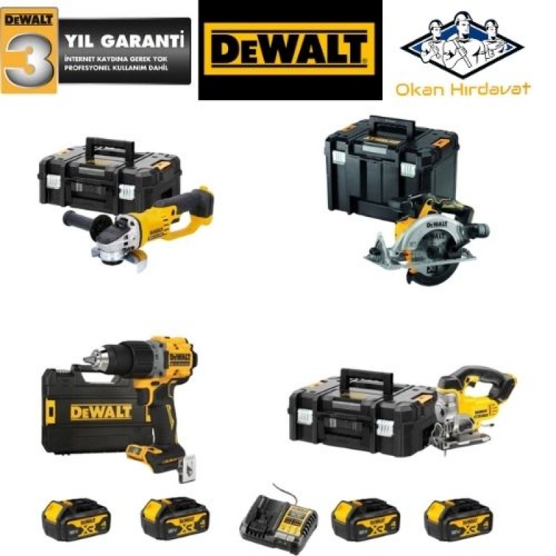 DEWALT 4'LÜ SET DCG412 + DCS565 + DCD800 + DCS334 + 4 ADET 4 AMPER AKÜ + SARJ ALETİ