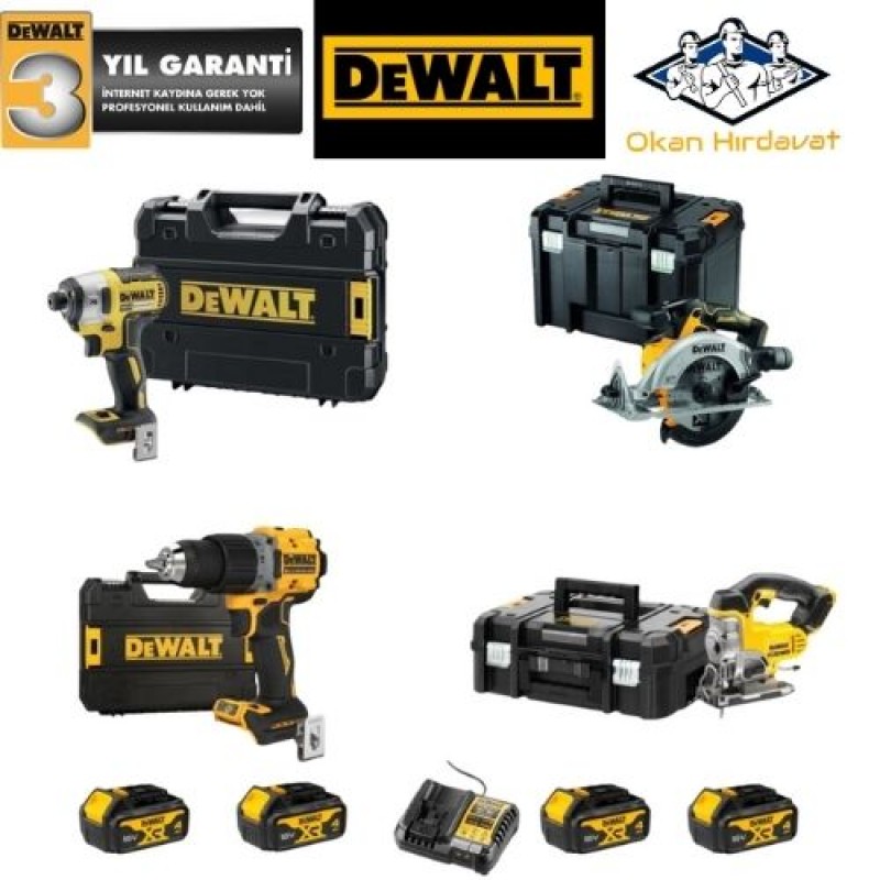 DEWALT 4'LÜ SET DCF887 + DCS565 + DCD800 + DCS334 + 4 ADET 4 AMPER AKÜ + SARJ ALETİ